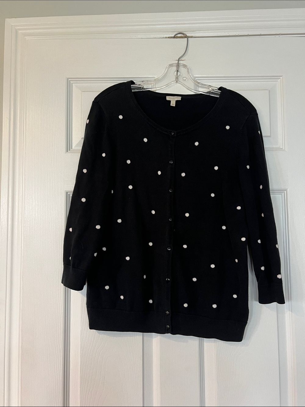 Talbots Black Cardigan with White Polka Dots